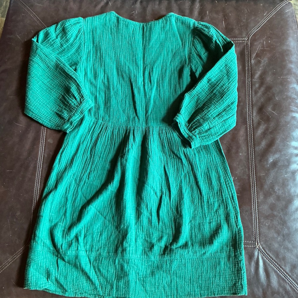 Honorine Green Gauze Cotton V Neck Long Sleeve Mini Dress Size S - Picture 4 of 4